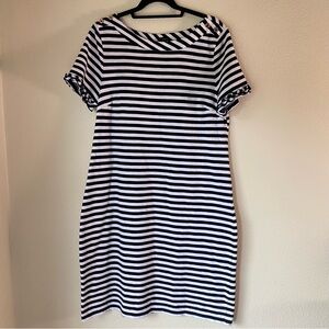 Talbots Striped Midi Dress, Size Large, Black & White